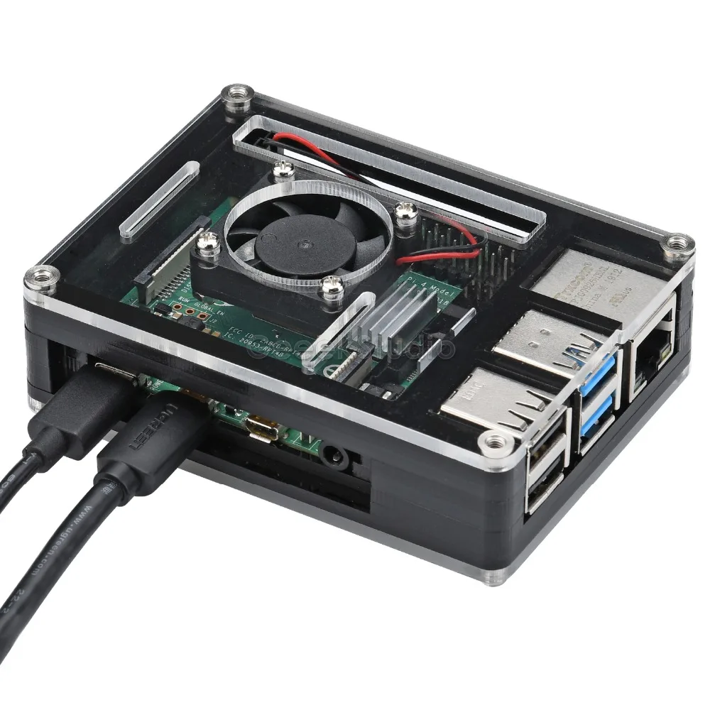 Acrylic Plastic Black Case with cooling fan for Rasberry Pi 4B(4 Model B)(Not Include