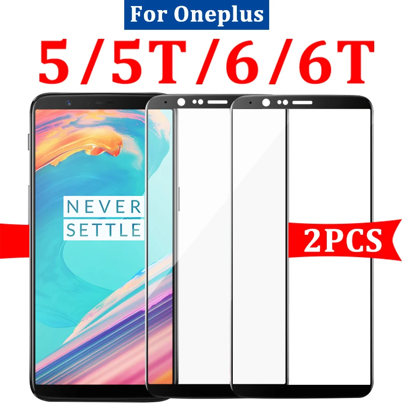 

2PCS Tempered glass on the for Oneplus 5 5t protective film onplus one plus t 6 6t t5 t6 screen protector full cover 2.5d glas