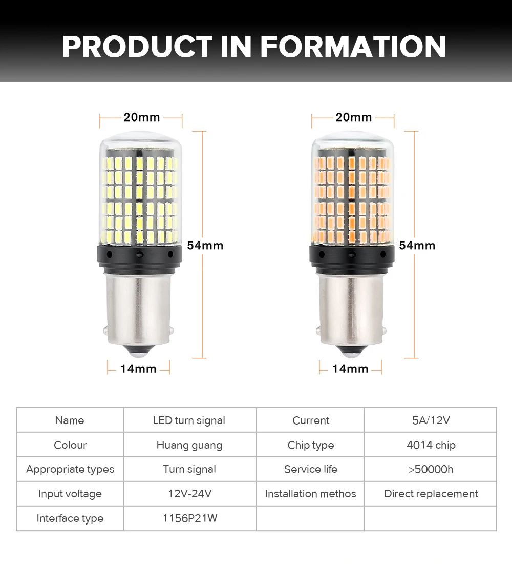 2 шт. светодиодный светильник 1156 3014 144SMD BA15S BAU15S PY21W светодиодный светильник сигнала поворота s лампа Canbus без ошибок Янтарный Желтый противотуманный светильник без вспышки