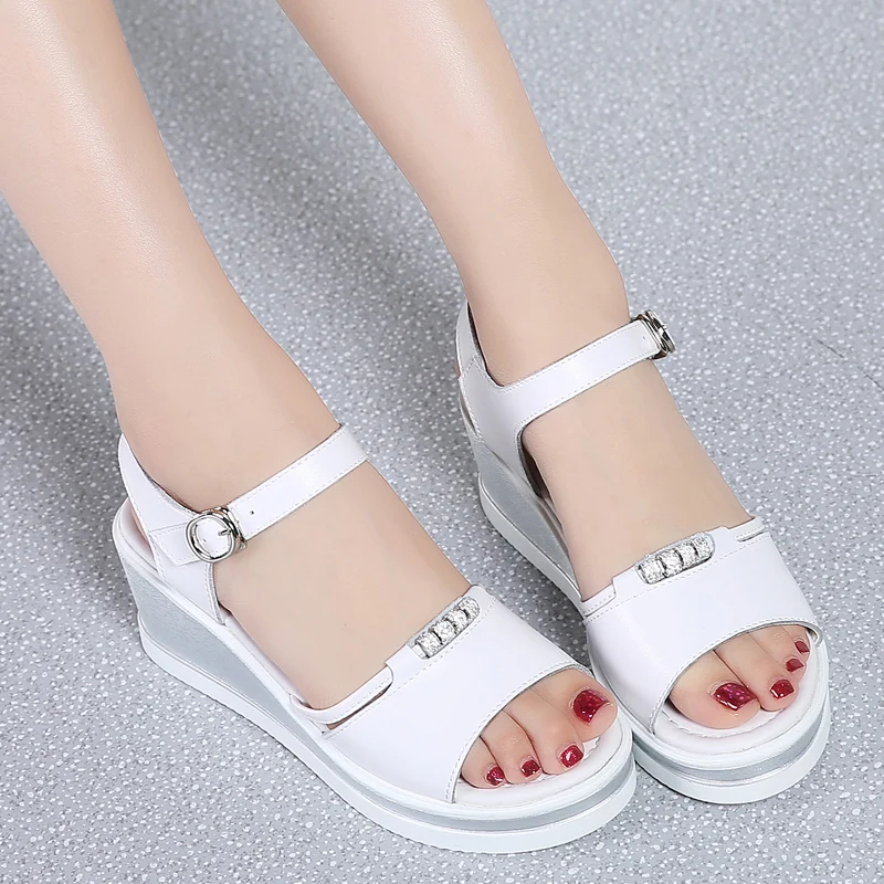 SHUIMI 2018 Women platform sandals shoes white flat wedge sandals ...