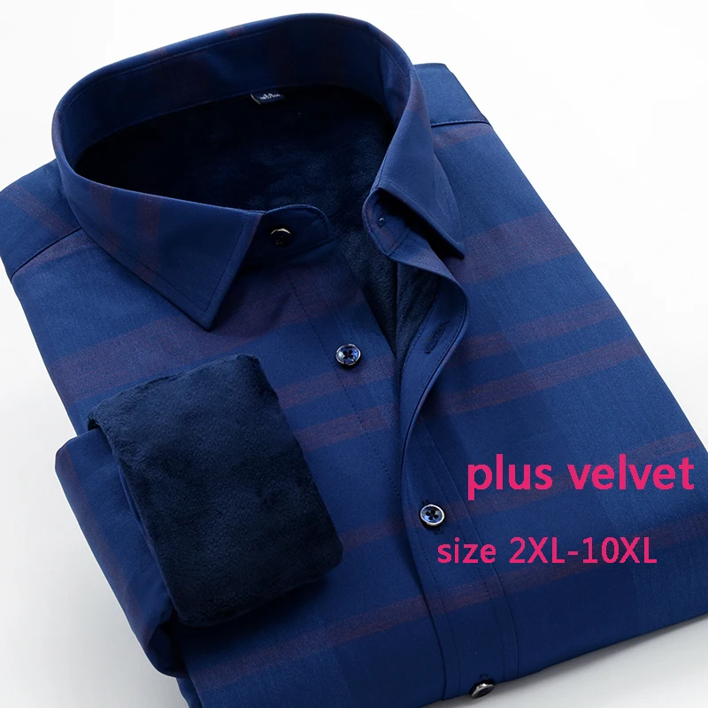 Новое поступление, зимние Бархатные модные толстые теплые высококачественные мужские рубашки с длинным рукавом, супер большой размер XXL-8XL, 9XL, 10XL