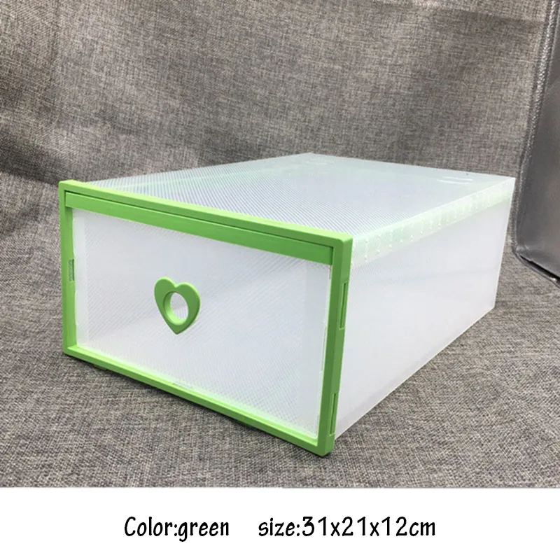 VEAMOR 4 шт., женская прозрачная коробка для обуви с выдвижным ящиком, утолщенные пластиковые коробки в форме сердца, коробки для хранения обуви B1142 - Цвет: green