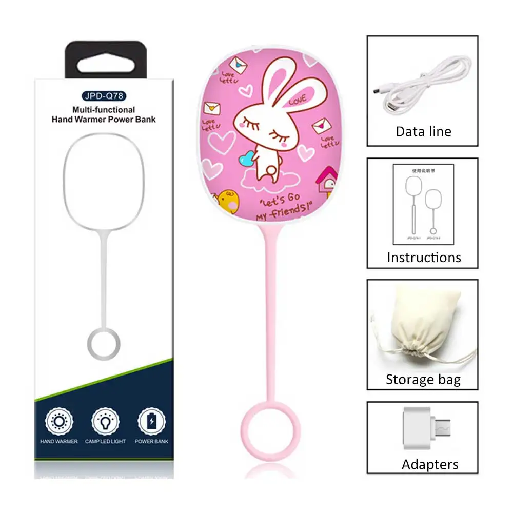 

Portable Cute Hand Warmer with Night Light Handy Electric Rechargeable Phone Power Bank Heat Pocket Hand Warmer