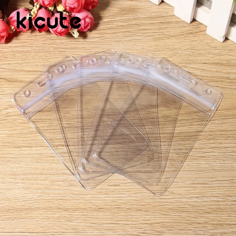 Kicute 10Pcs Vertical Waterproof Transparent Vinyl Plastic Clear Wallet ID Card Badge Holder ...