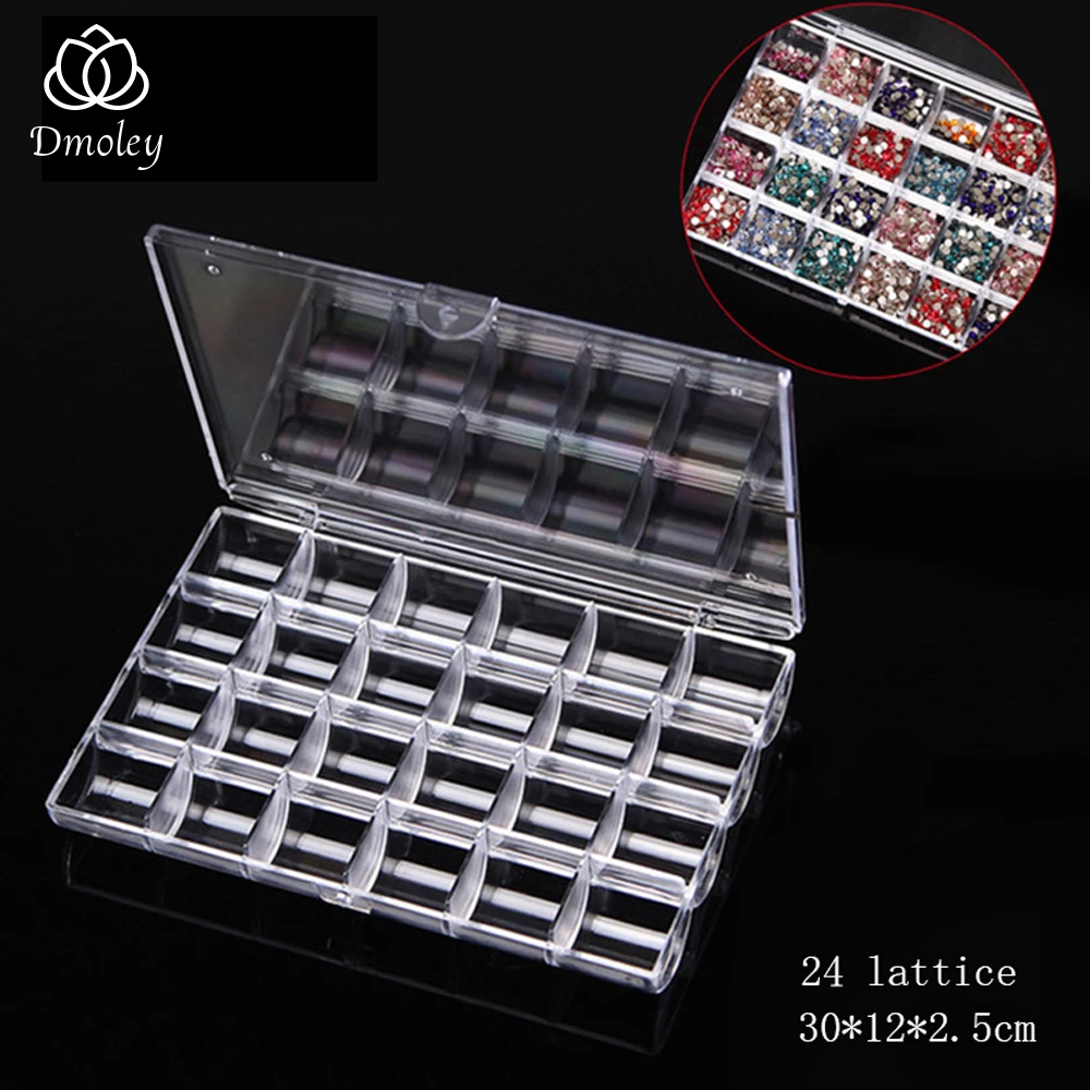 

Dmoley 24 Grid Nail Box Jewelry Storage Multi-functional Box Transparent Plastic Pro High Quality Nail Box