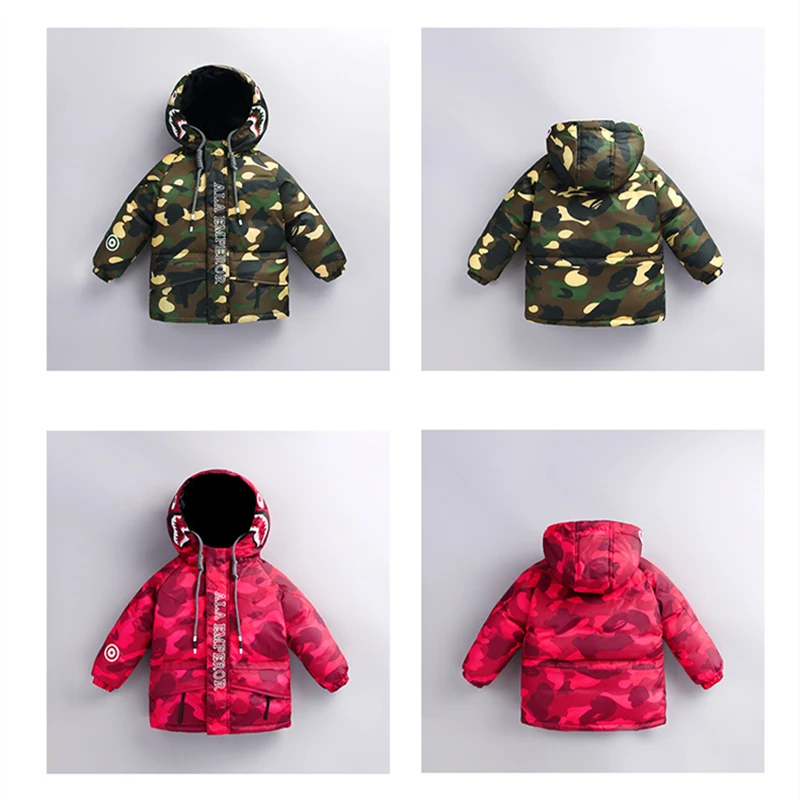

2-11T Winter Children Down & Parkas White Duck Down Camouflage Waterproof Boys Snowsuit Girls Warm Outerwear Hooded Kids Coats