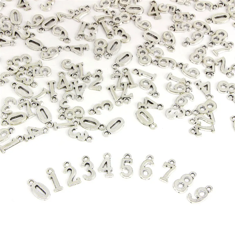 100PCS/Set DIY Charm For Women Pendant Jewelry Making Mix Tibetan Bronze Silver Number High Polishing Accessories