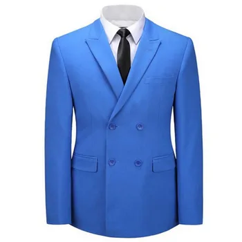 

New blue double-breasted suit jacket men's business formal suit jacket fashion slim solid color men's clothing