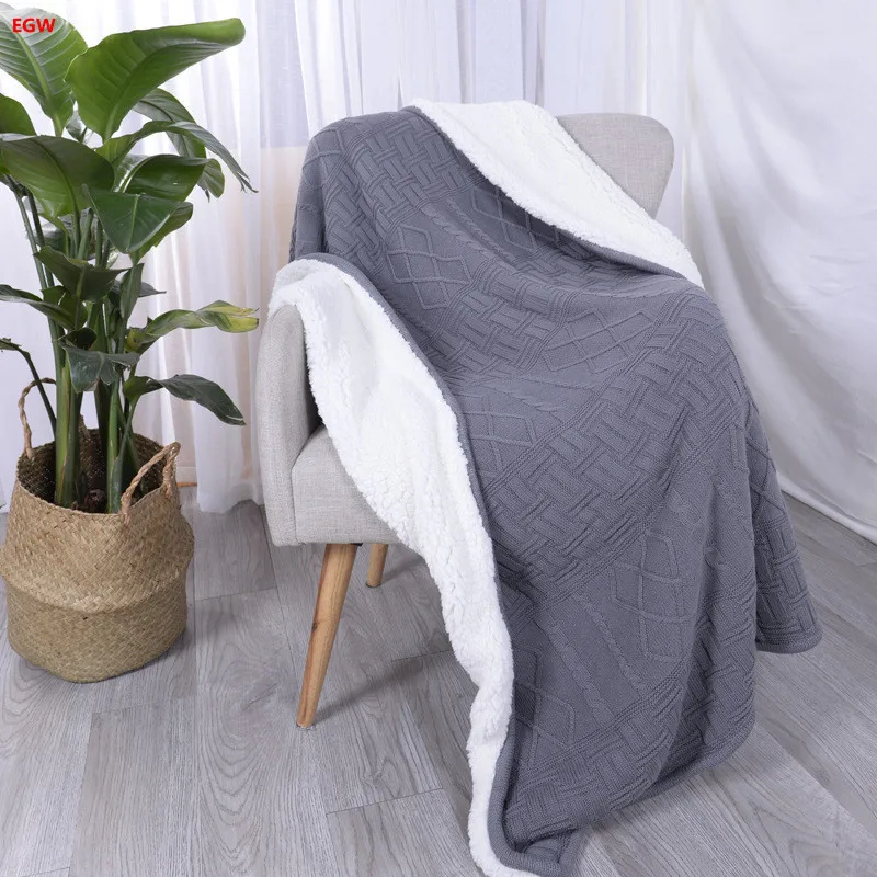 Home textile gray AB side plush velvet blanket knitted cotton throw