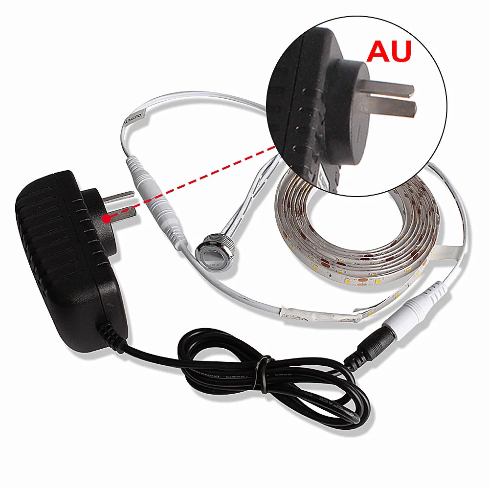 LED Strip AU 1 м/2 м/3 м/4 м/5 м светодиодная подсветка под шкаф с регулируемой яркостью Светодиодная лента для кухни/гардероба/шкафа светильник 12 В сенсорный датчик переключатель светильник для спальни ing - Цвет: LED Strip AU