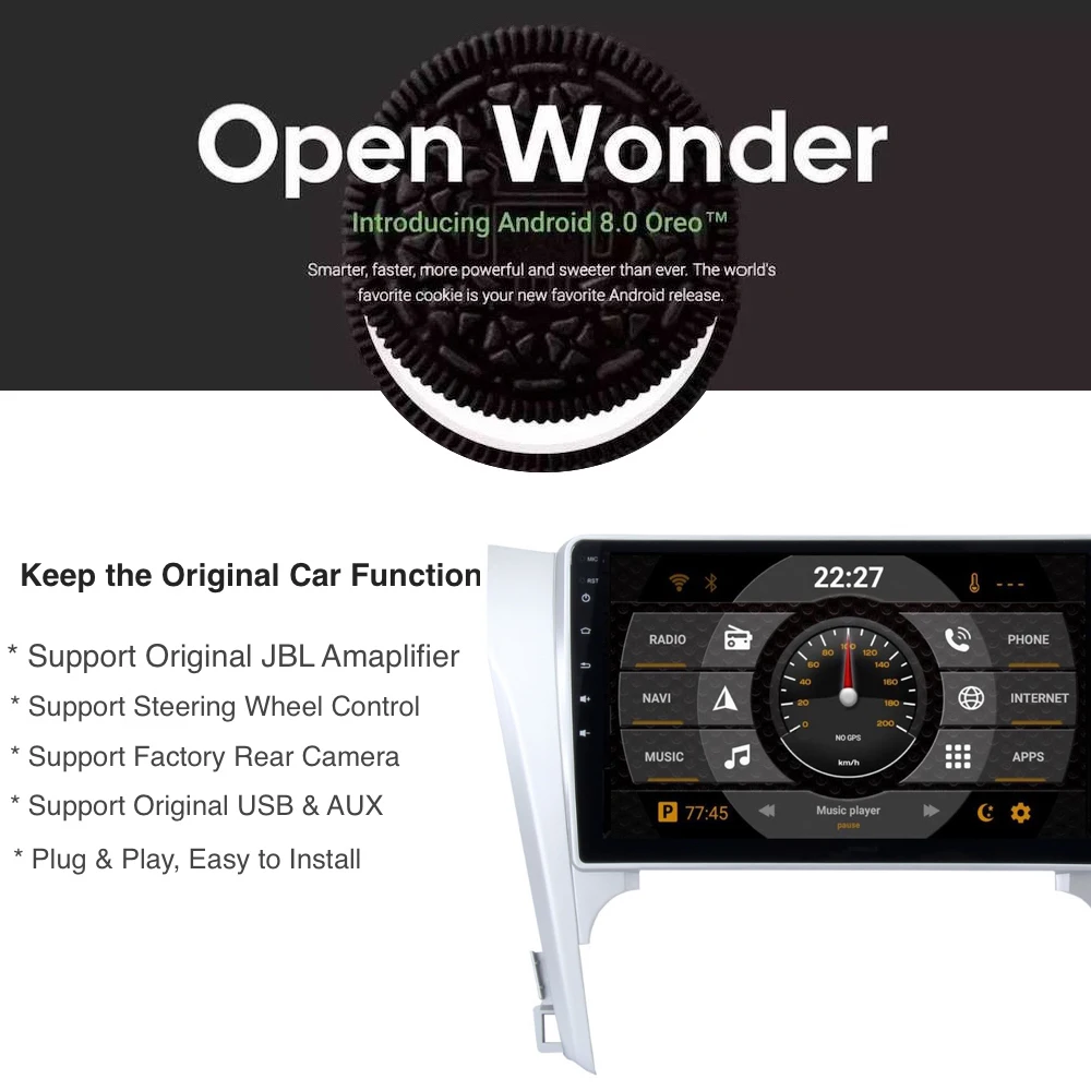 Top Android 8.0 Car Multimedia Player for Toyota V50 Navigation 2012 2013 2014 with 10.2" Touch Screen 4*45w Speaker RDS 0