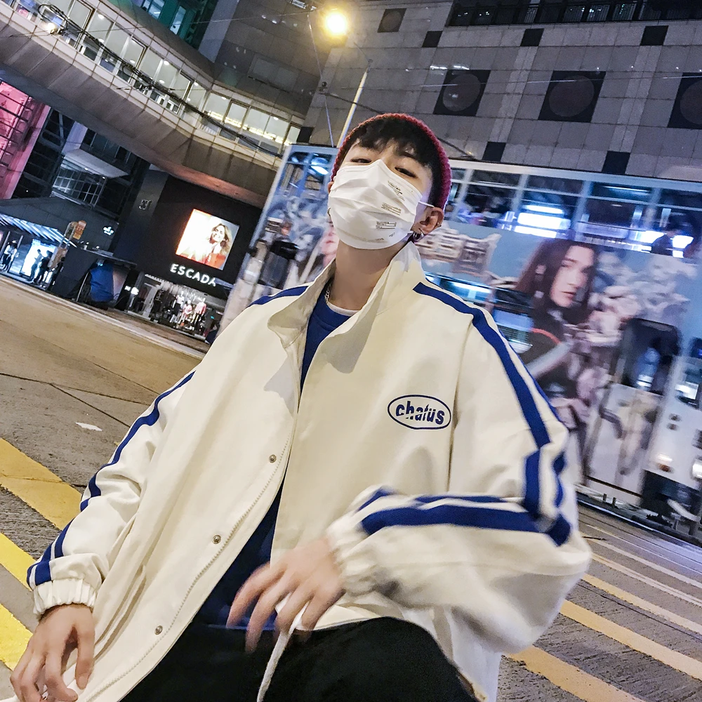 

Fashion Casual Men's Jacket Spring Autumn New M-XL Print Medium Long Loose Top Jacket Tricolor Personality Youth Popular