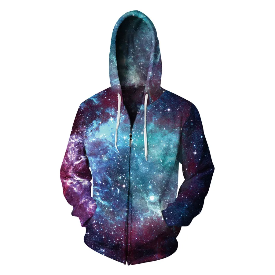 Vograce модные Для мужчин/Для женщин 3D Толстовка печати пространство Galaxy Star капюшон на молнии с капюшоном тонкие нейтральной куртки пара пальто
