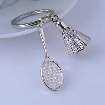 

Free Shipping 100 pcs Creative gifts accessories Badminton and racket key chain shuttlecock & badminton racket keychain key ring