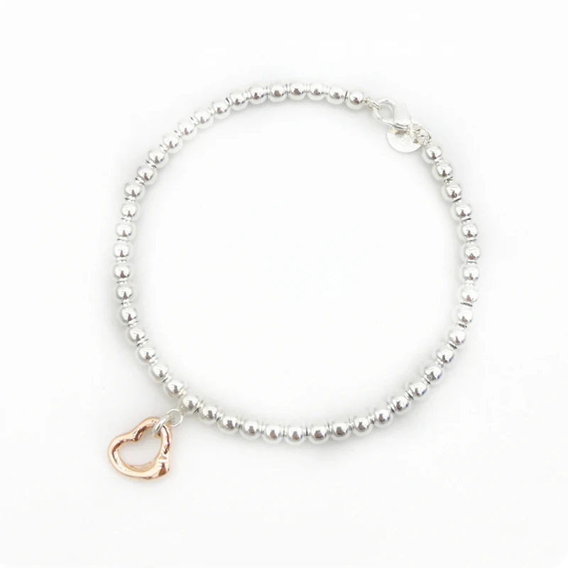 

SHINETUNG Original 100% S925 Sterling Silver Rose Gold Color Heart-Shape Pendant Bracelet Women Logo Luxury High-End Jewelry