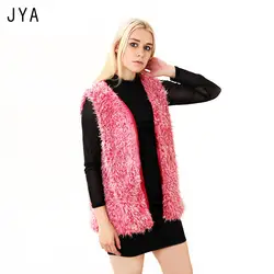 Повседневное тонкий розовый из искусственного меха пальто без рукавов меховой жилет женская зимняя мода 2018 v-образным вырезом зимняя
