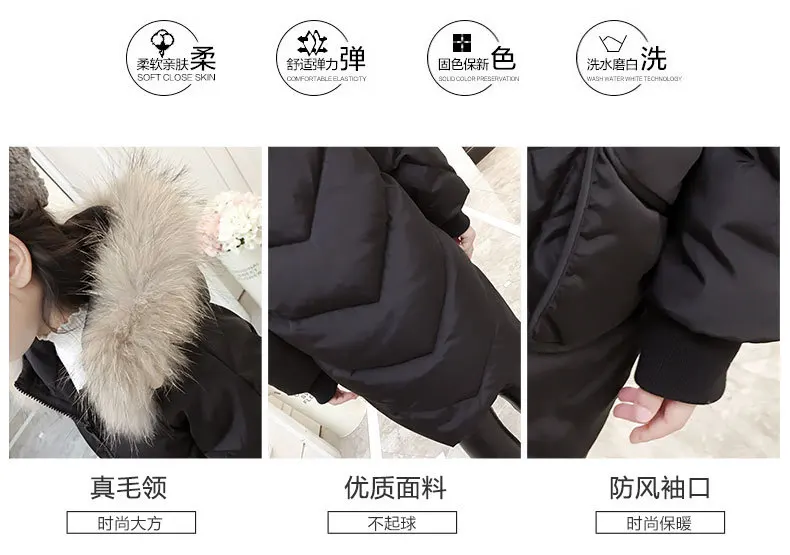 Девушки зимние пальто Корейский шерсти воротник Длинные Верхняя одежда с хлопковой подкладкой модная одежда для девочек куртки От 5 до 10