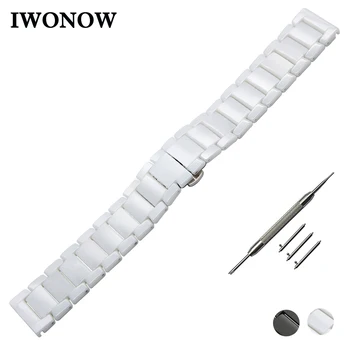 

Quick Release Ceramic Watch Band 22mm Universal Watchband Butterfly Buckle Strap Wrist Belt Bracelet Black White + Link Remover