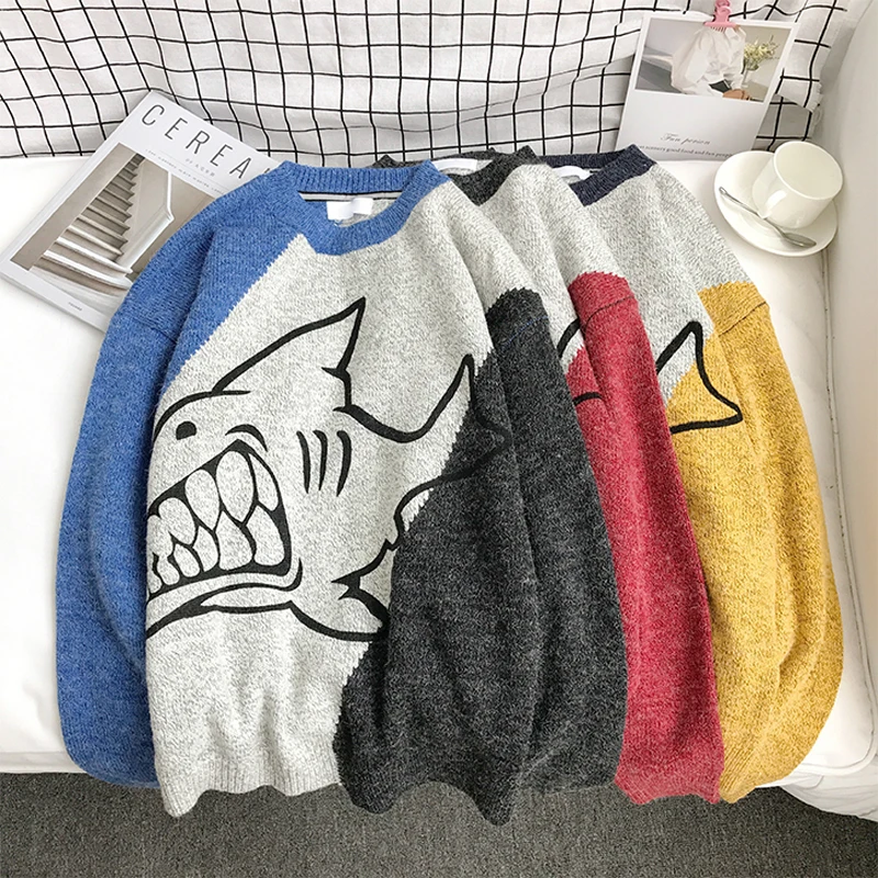 

Fashion Casual Men's Sweater Spring And Autumn New M-2XL Colorblocking Loose Pullover Three-Color Personality Youth Popular