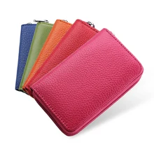 Мини-держатель для карт из натуральной кожи на молнии, большая вместительность, стиль унисекс, сумка для карт, Женский Мужской Топ, кожаный футляр для удостоверения личности, сумка