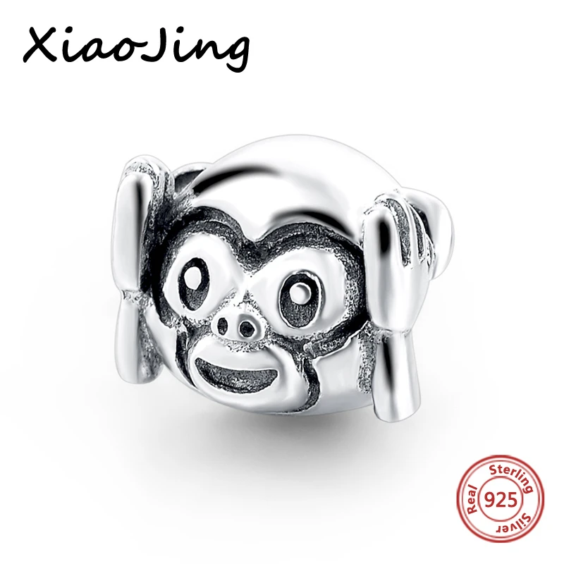 

925 Sterling Silver lovely Monkey animal charms Fit Original European charm bracelet beads DIY Jewelry Making for women gifts