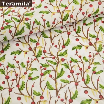 

Teramila Gold Foil Composite Fabric Printed Green Leaves Applique For Gift DIY Doll Home Decoration Merry Christmas 50cmx150cm