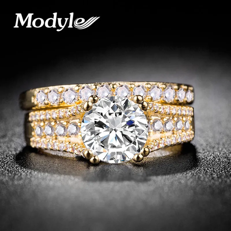 

Modyle 2019 New 2pcs/set Ring Set Gold&Silver Color Cubic Zirconia Wedding Ring for Woman High Quality