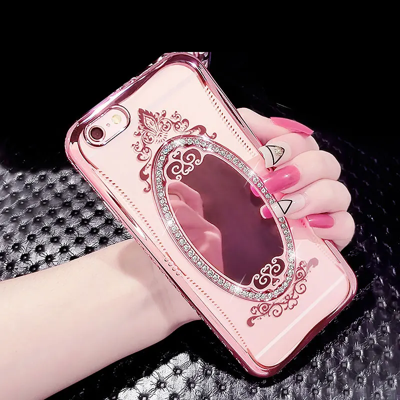 

Luxury Mirror Bling Plating Crystal Case for iPhone 8 Plus 6 6s 7 X XS Diamond Soft Silicone Back Cover Full Protection Gold