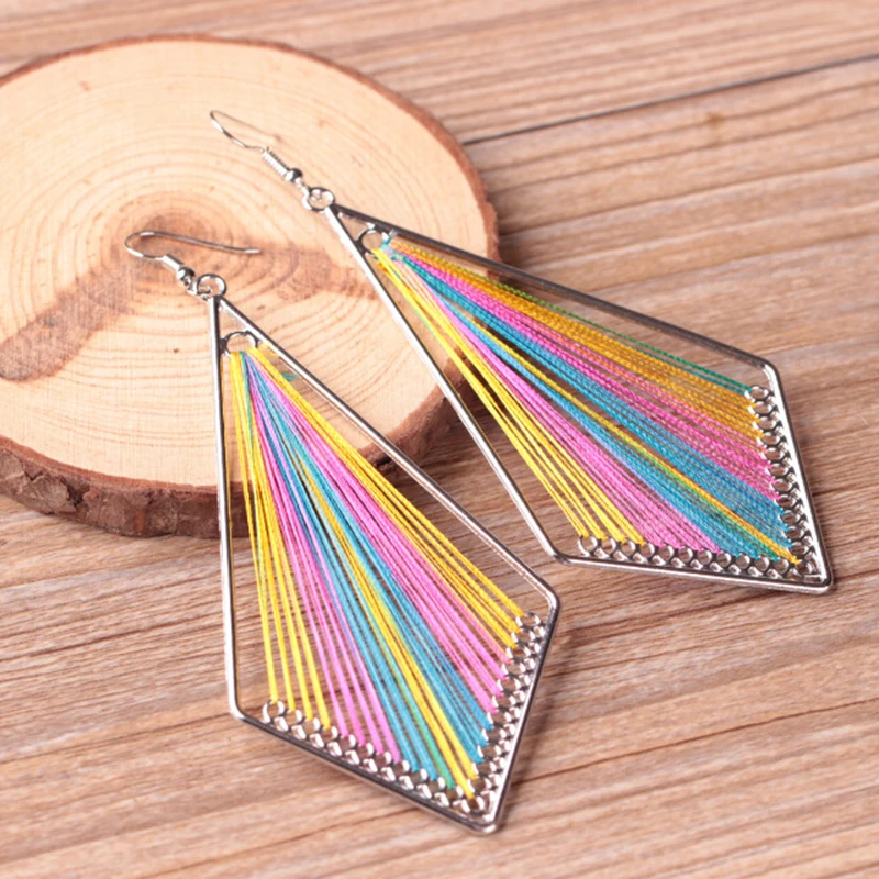 

2017 Personality Earrings Woman New Bohemian National Wind Silk Handmade Earrings Individuality Exaggerated Geometric Earring