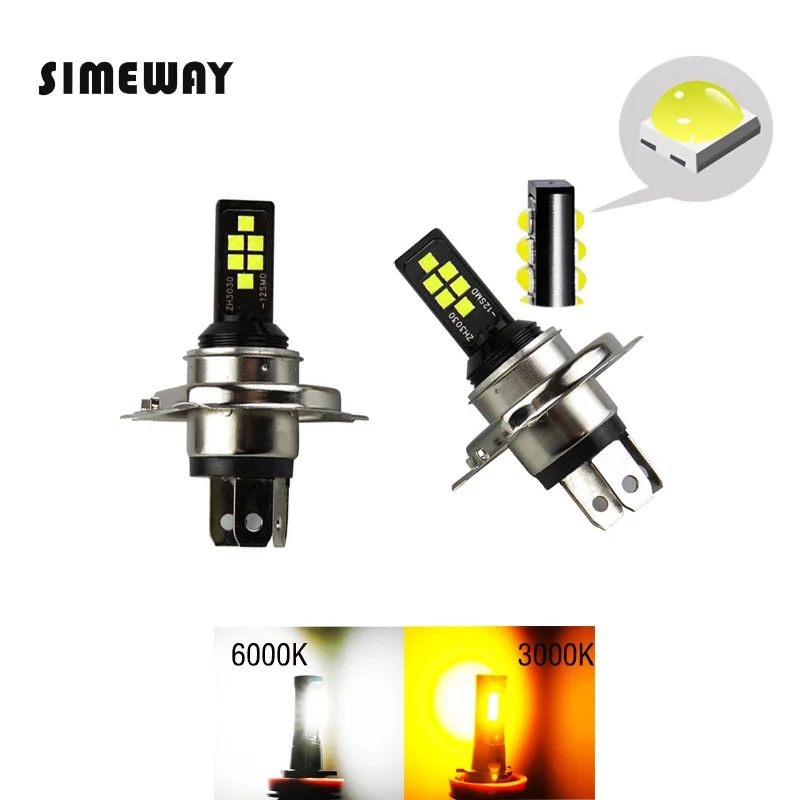 2 шт. автомобиль H1 светодиодный фонарь H4 HB4 9006 HB3 9005 h3 лампы 12SMD 3030 1400LM 3000 k желтый 6000 K белый автоматические светодиоды света DC 12 V