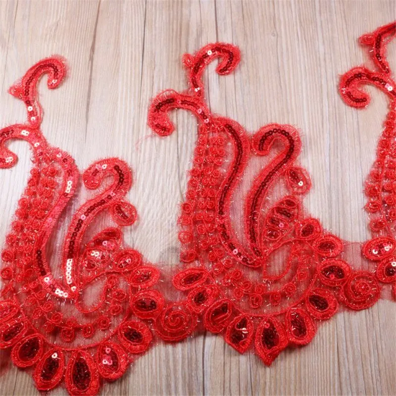 Delicate 1yard Red Glitter Wedding Dress Cording Lace Applique Thread Embroidery Accessories Trim 25cm LR0006 | Дом и сад