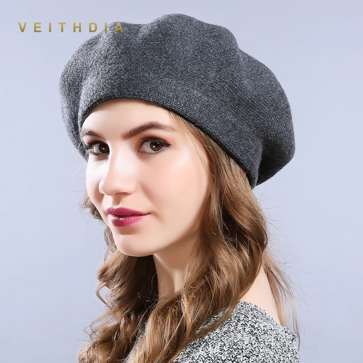 VEITHDIA, новые зимние шапки-береты, однотонные, шерстяные, кашемировые, женские, теплые, брендовые, повседневные, высокое качество, женские, Vogue, вязаные шапки для девочек, шапка - Цвет: Темно-серый