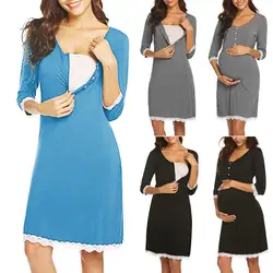 Летнее Повседневное платье для будущих мам, кружевное платье для кормящих мам, ночная рубашка, спортивный костюм, платье для грудного