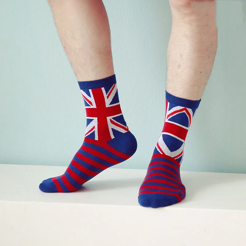 5 пар мужских носков в британском стиле, 70% хлопок, Модные Винтажные забавные носки с флагом, дезодорирующие повседневные весенне-зимние мужские носки
