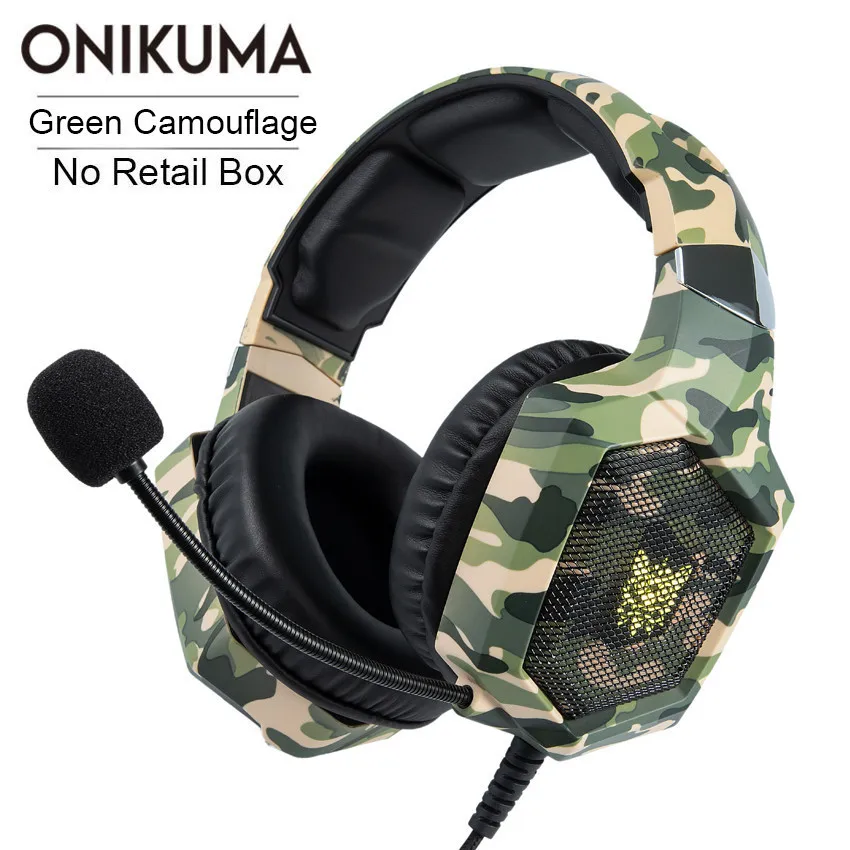 ONIKUMA K8 PS4 игровая гарнитура casque PC Gamer Стерео Игровые наушники с микрофоном светодиодный фонарь для XBox One ноутбука - Цвет: Green No Retail Box