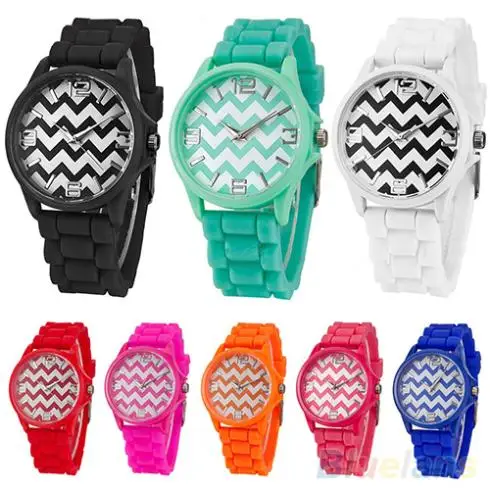

Hot Sales Unisex Fashion Geneva Stripes Silicone Band Jelly Gel Quartz Analog Wrist Watch