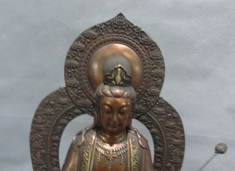 Песня voge Gem S3165 12 &quotКитайская чистая бронза Joss Supreme Deity Lotus Guan Yin Kwan статуя