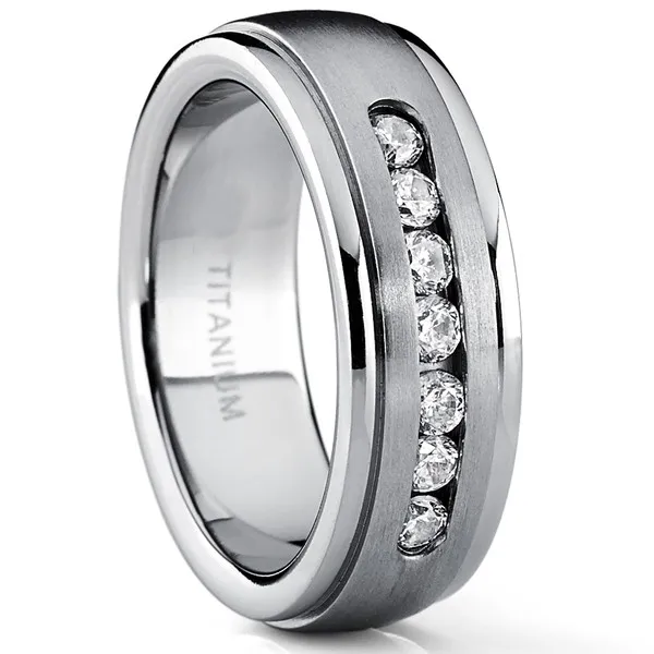 Женское Обручальное кольцо из чистого титана с 7 фианитами 8 мм|titanium samsung|titanium ring