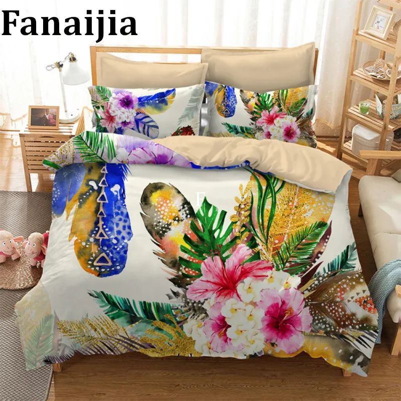 Fanaijia Flowers 3d Bedding Sets for queen India Bohemian 3pcs Duvet Cover set with pillowcase size US AU King Bed bedline | Дом и сад