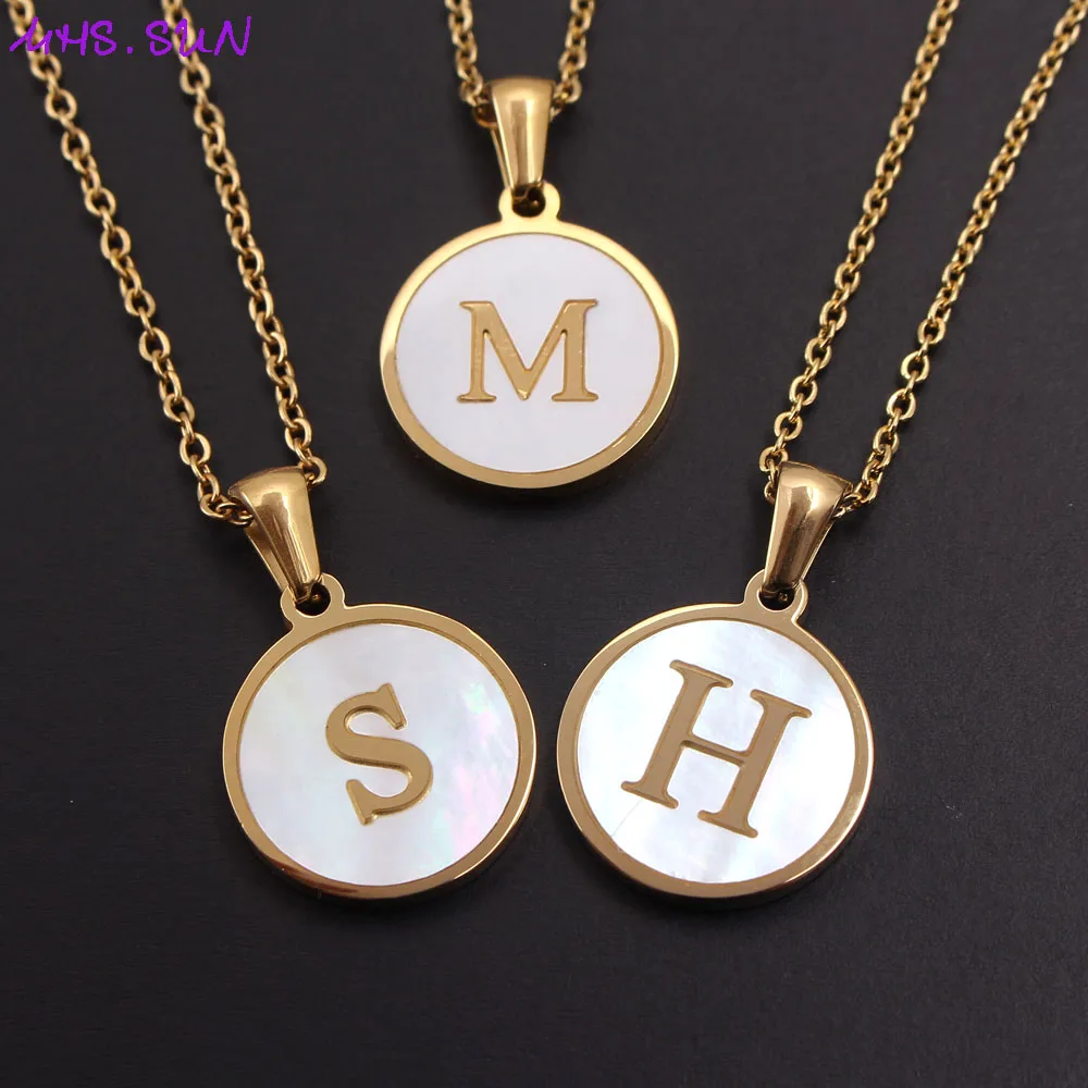 

MHS.SUN Newest Gold Color 26 Letter Necklaces Alphabet Shell Pendant Necklace Fashion Chain Necklace For Women Men Jewelry 1PC