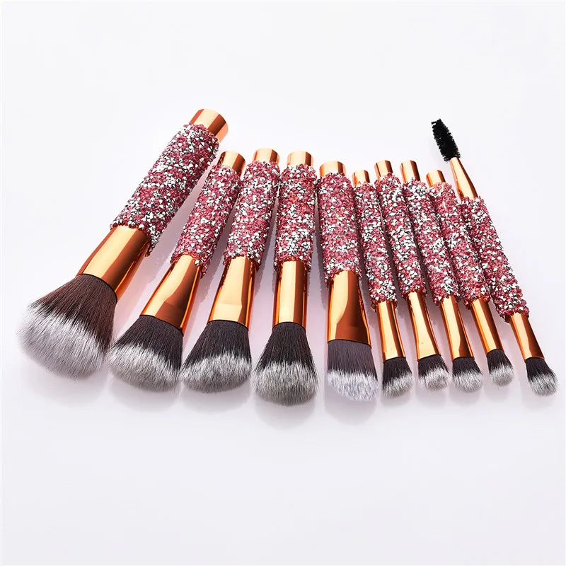 10pcs Diamond Make up Brushes With Bag Cosmetic Foundation Powder Blush Eye Shadow Lip Make Up Brush Tool Kit Maquiagem 25