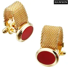 HAWSON boutons de manchette incrustés de pierre naturelle de Style luxe avec chaîne dorée Onyx rouge/boutons de manchette en nacre pour poignets/chemises français(China)