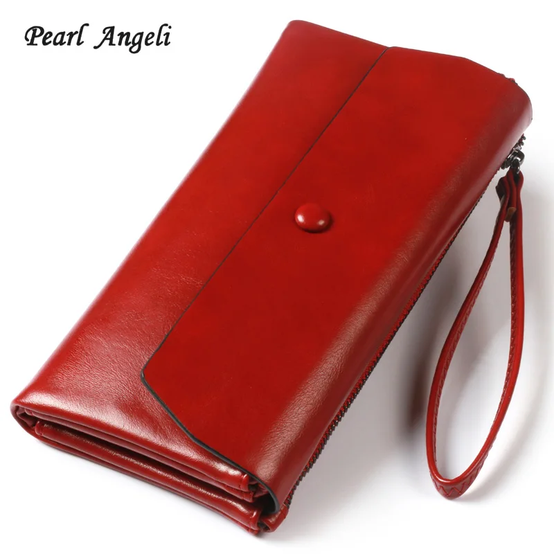 

Pearl Angeli 2018 Soft Leather Long Women Wallet Hasp wristlet Purse Clutch Money Phone Credit Card Holder Wallet Female Cartera