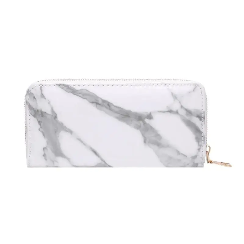 Creative Casual Women Lady Marble Patent Leather Long Clutch Girls Zipper Card Coin Holder Wallets Purses leather bag black - Цвет: A