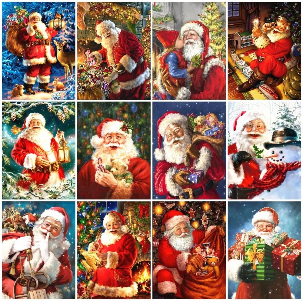 

HUACAN Christmas Diamond Painting 5d Santa Claus Diamond Embroidery Cartoon Full Square Picture Rhinestone Diamond Mosaic Gift