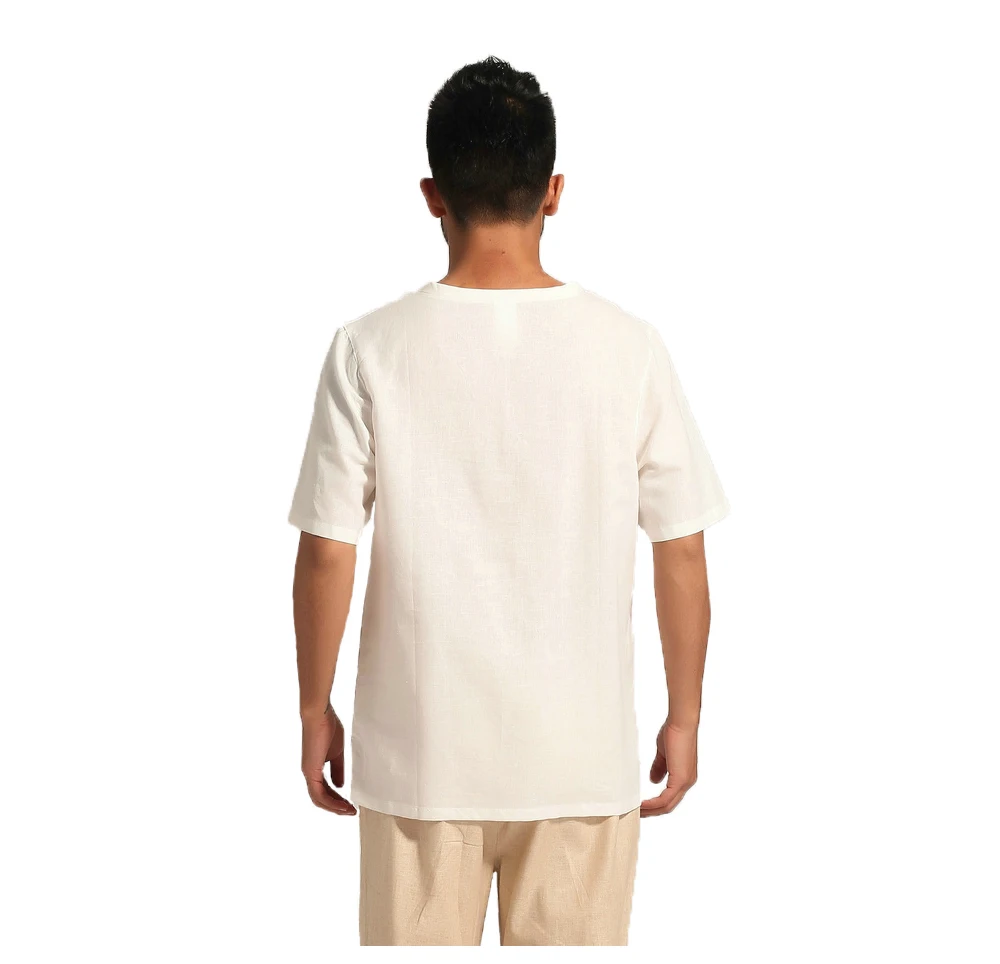 Рубашка мужская с V образным вырезом удобная винтажная рубашка коротким рукавом