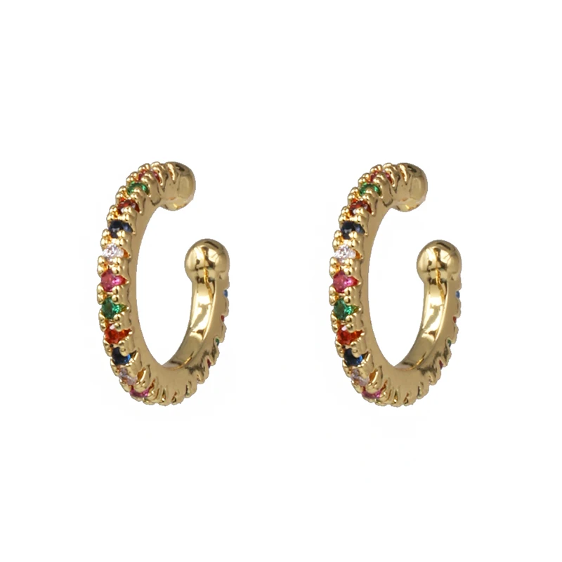 

Rainbow cz safety pin earring 2019 small design jewelry for women lady gift Gold filled rainbow 925 silver earring for women