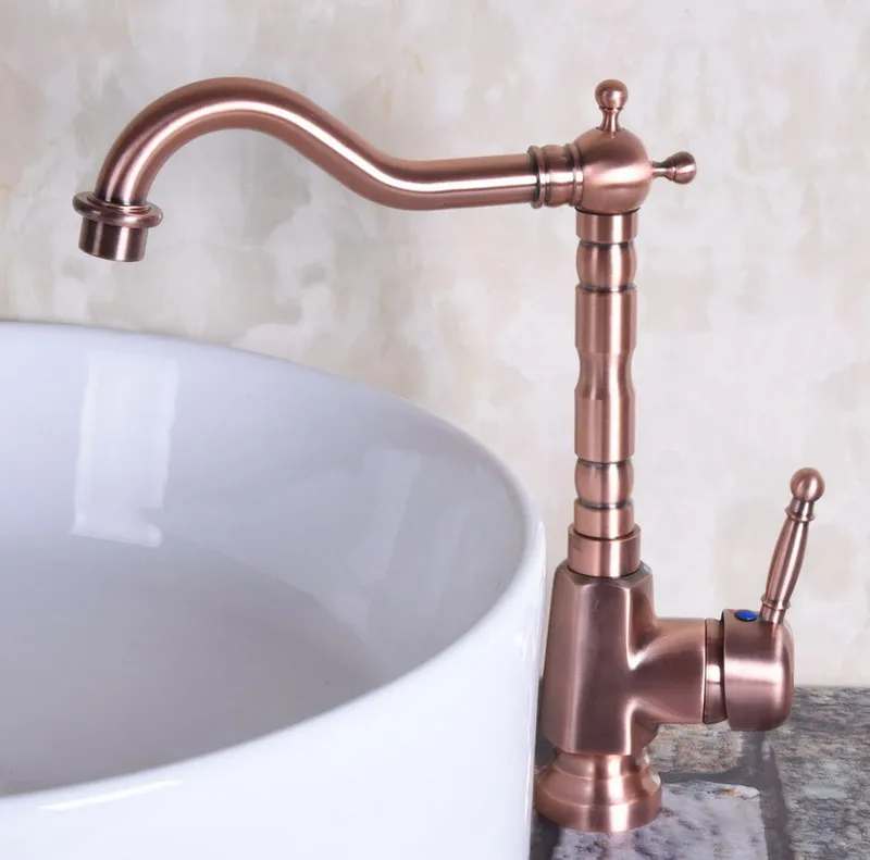 Antique Red Copper Brass Single Handle Square Bathroom Kitchen Basin Sink Faucet Mixer Tap Swivel Spout Deck Mounted mnf253