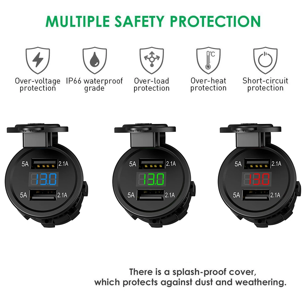 Автомобильное зарядное устройство с водонепроницаемым двойным USB 12-24 В интерфейсные порты гнездовой разъем автомобильное зарядное устройство с светодиодный индикатором зарядное устройство для мобильного телефона s