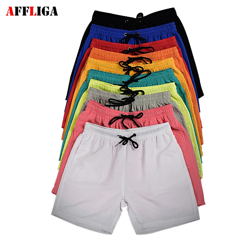 AFFLIGA 2017 Summer New Casual Shorts Men Cotton Sim Fit Solid 10 Color